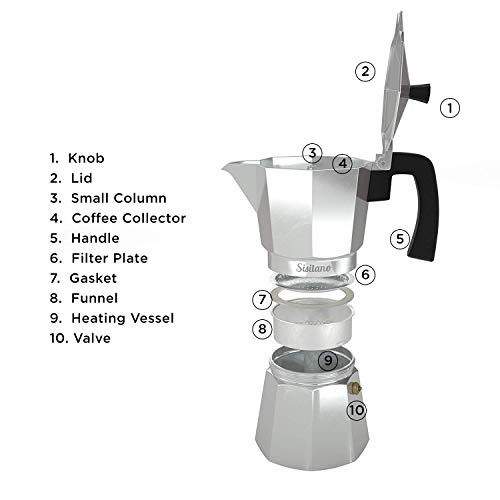 6 Cup Moka Pot - Stovetop Espresso Maker - Sisitano