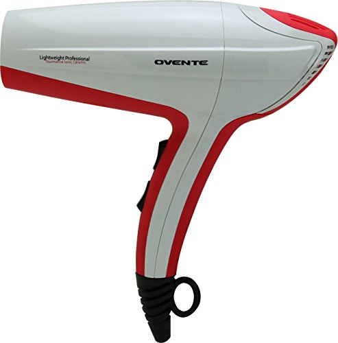 Click Here to See More Images Ovente Lightweight Hair Dryer, Tourmaline Ionic Ceramic, Salon Quality, Red