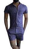 Leapparel Mens Romper coveralls One-Piece Short Sleeve Jumpsuit Casual Overalls