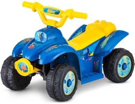 6V Rechargeable Disney Finding Dory Toddler Quad With easy Push-Button Acceleration And Kid Trax Rubber Traction Strip Tires That Hold Firm On Slick And Grassy Surfaces