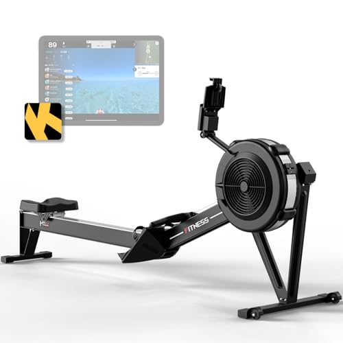 PASYOU Rowing Machine for Home Use - Commercial-Grade Rower Machine Foldable Air Rowing Machine with 10-Level Resistance, Bluetooth Backlit Monitor, Adjustable-Angle Device Holder - 350LBS Load
