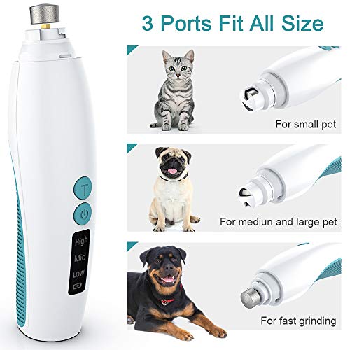 Dog Nail Grinder Electric Pet Nail Trimmer Clippers for Small Medium Large Breed Dog&Cat -Upgraded Professional 3-Speed Electric Recharging Animals Nail Grinder Gentle Painless Paws Grooming Smoothing - Thumbnail 3