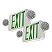 LFI Lights | Combo Green Exit Sign with Emergency Lights | White Housing | All LED | Two Adjustable Round Heads | Hardwired with Battery Backup | UL Listed | (2 Pack) | COMBOJR2-G