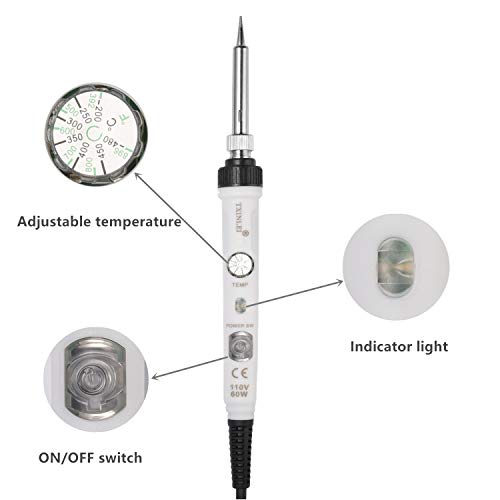 TXINLEI Electronics Soldering Iron Kit, 60W 110V Adjustable Temperature Welding Tool Set with ON/OFF Switch, 5pcs Soldering Iron Tips, Solder Wire, Stand, Tweezers, Desoldering Pump