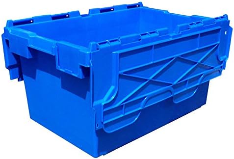 Plastor 10 x Large Blue Plastic 80 Litre Heavy Duty Storage Boxes (71 x 46 x 36.8cm) LC3 Crates with Attached Hinged Lids
