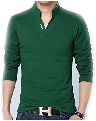 Herina, Men Tees Solid Color Long Sleeve Slim Fit T-Shirt. (XL, Green)
