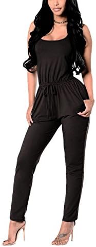 Ageena Womens Sleeveless Drawstring Cross Back Long Pants Jumpsuit Romper