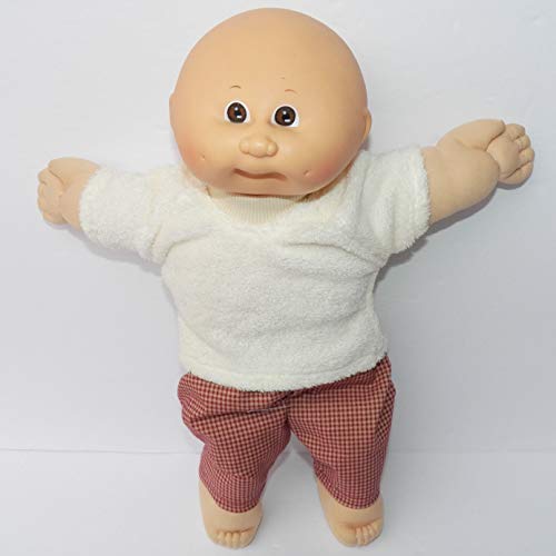 Cabbage Patch Doll Clothes fits 14" boy or preemie, includes one ivory t shirt and red check pants - NO DOLL