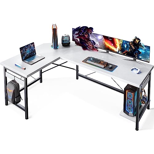 Coleshome 59" L Shaped Gaming Desk, Corner Computer Desk, Sturdy Home Office Table for Writing, Larger Workstation, White