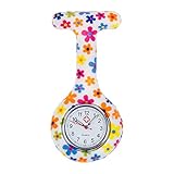 Cute High Quality Brooch / Fob Watch For Health Care Workers, Nurses And Doctors In White Silicone Hygienic Protection Cover For Infections Control With Flowers Patterns / Designs In Many Colors By VAGA