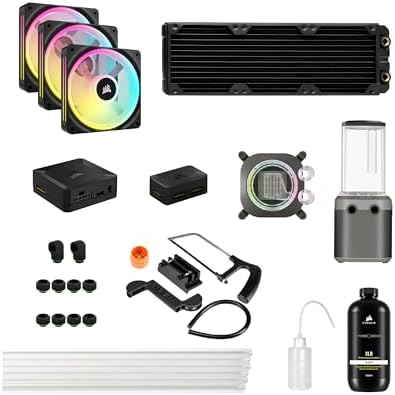 Hydro X Series iCUE Link XH405i Kit de Refrigeración Personalizada - Bloque de Refrigeración Líquida para CPU XC7 Elite - Bomba XD5 Elite D5 Res - 3 Ventiladores QX120 RGB - Gris