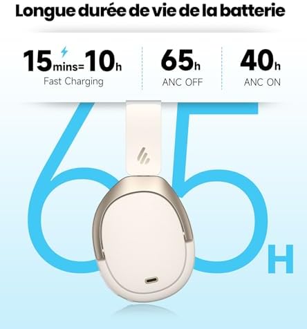 W80 Casque Over-Ear Hi-Res Anti-Bruit, Ivoire