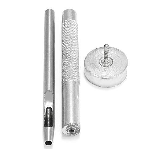 Trimming Shop 5mm Hollow Hole Punch 3pcs Hand Tool Set, Setter Base, Punch, and Eyelet Grommet Fixing Tool Durable Craft Essential for DIY Leathercraft, Handbag, Shoes, Clothing Repair, Scrapbooking