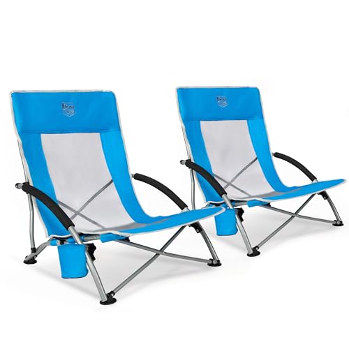 TIMBER RIDGE Strandstuhl Klappbar Leicht 150kg mit Netzstoffrückenlehne