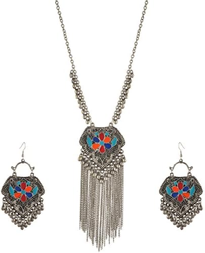 Fashion German Silver Afghani Dangler Earrings Pendant Necklace Set for Girls and Women
