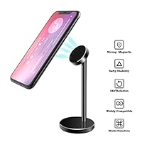 Licheers Magnetic Cell Phone Stand, 360 Rotation Magnetic Cell Phone Holder Compatible with iPhone Xs Max XR 8 7 6 6s Plus, Android,Samsung,Kindle,Used for Desk, Table, Night Stand-Black