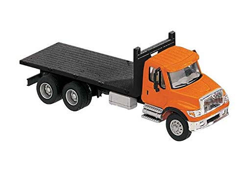 INTERNATIONAL(R) 7600 3-AXLE FLATBED TRUCK - ASSEMBLED -- ORANGE CAB, BLACK FLATBED