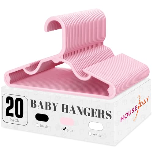 Plastic Baby Hangers for Closet 20 Pack, Durable Plastic Kids Hangers for Baby Clothes, Thin & Compact Childrens Hangers, Space Saving Pink Baby Hangers, Small Hangers for Kids Clothes