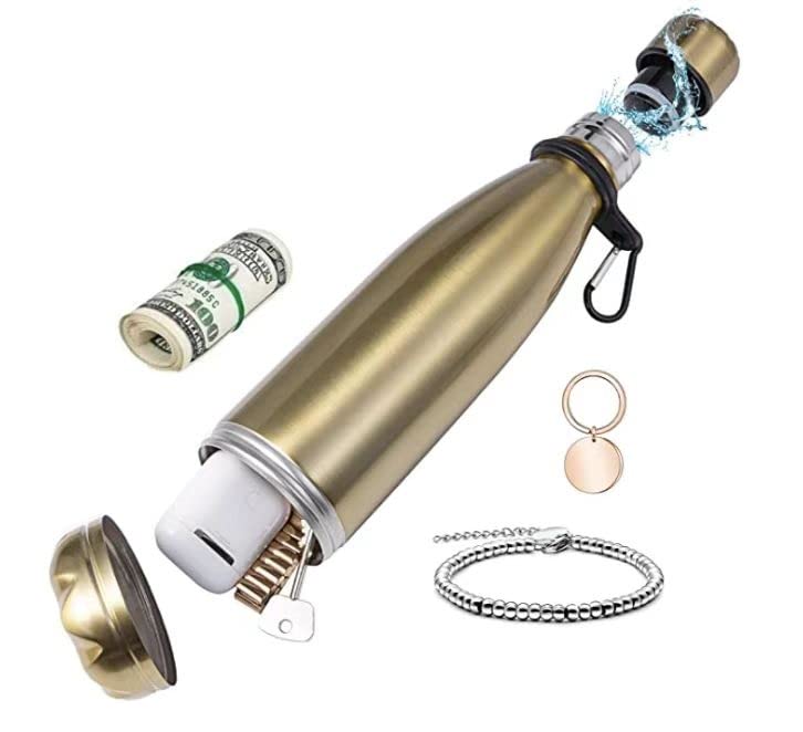 Stainless Steel Diversion Safe Bottle, Hidden Stash Can for Keys, Money, Cash Storage & Secret Safe Use, 750ml/16oz capacity (Golden)