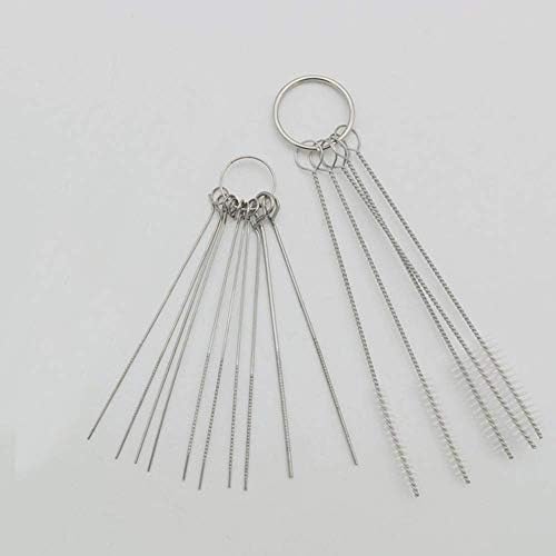 czos88 10 Pcs Cleaning Needles + 5 Pcs Cleaning Brushes, Motorbike Carburetor Carbon Dirt Jet Remove Cleaning Brushes Tool