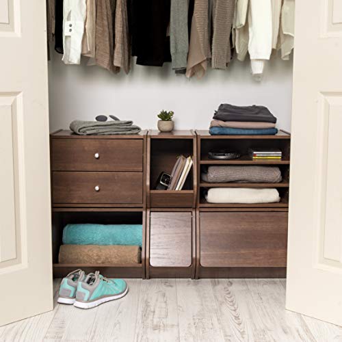 IRIS USA 2Drawer Modular Wood Stacking Storage Box, for Office Closet