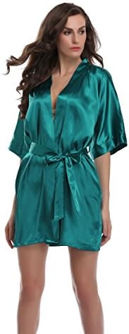 Sunnyhu Kimono Robes for Women, Short, Sexy Satin, Waist Tie with Sleeves