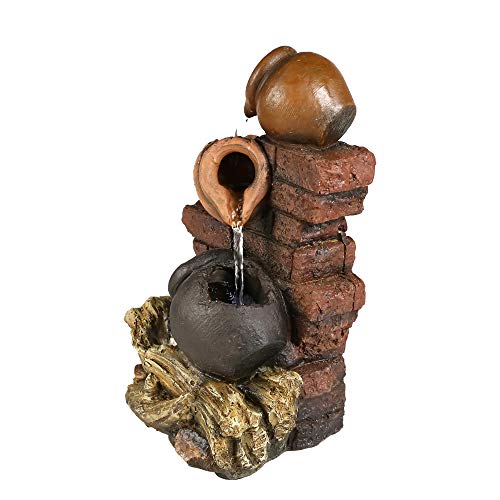 PeterIvan Indoor Waterfall Fountain - 10 4/5” H 3 Jars Tabletop Fountain, Woodland Tree Trunk Relaxation Waterfall Fountain with LED Light and Free Submersible Pump