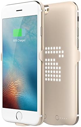 iPhone 6/6S Battery Case, Portable Juice Pack, SinoPie Ultra Slim iPhone 6/6S Charger Case with 1800mAh Power Bank and Dazzle LED Lamp Array for DIY Personalized Pictures(Gold)