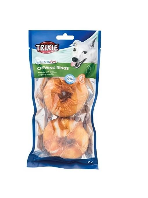 TRIXIE rings made from beef skin coated with chicken - 2 pieces - 55 g each - ø 6 cm - gluten-free - no added sugar - 31332