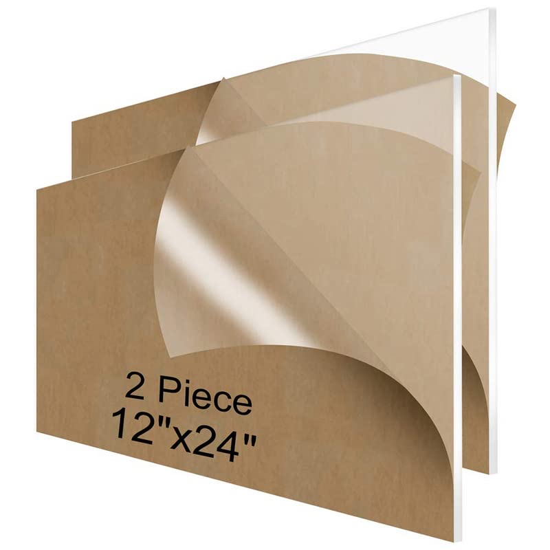 NIUBEE Acrylic Sheet 18x24 Inches (2 Pieces)，1/8 Inch Thick Clear Plexiglass Plastic Perspex Plate Panel for Sign, Photo Frame, Craft,DIY Display Projects