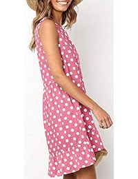 LouKeith Vestido sin mangas con lunares, volante, casual, verano, playa, suelto, vestido corto con bolsillos