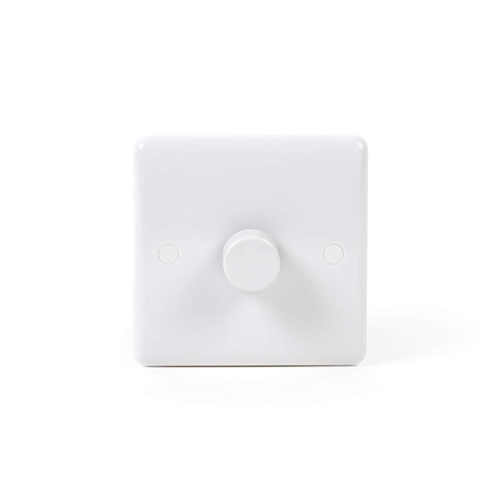 Lieber Silk White 1 Gang 2 Way Trailing Edge Dimmer Switch 100W LED (250w Halogen/Incandescent) with a Curved Edge | Clean White, Easy to Install on Interiors in the Home or Office | To Dim Lights