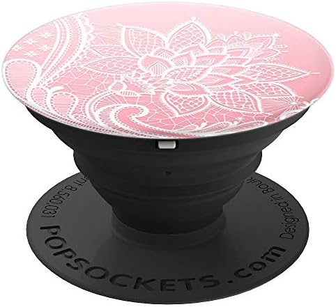 French Lace - White lace pattern on pink print - PopSockets Grip and Stand for Phones and Tablets