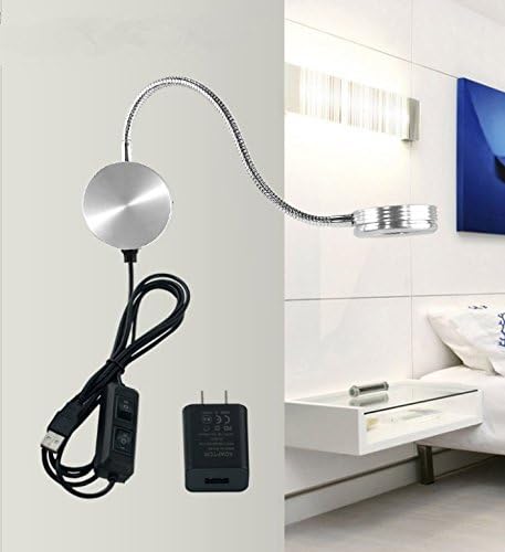 Wall Mounted Dimmable Reading Light Lamp,6W Flexible Gooseneck Task Light Headboard Reading Light for Bedside Reading Workbench Studio - Yellow/White Color Adjustable -Strong/Weak Light Adjustable