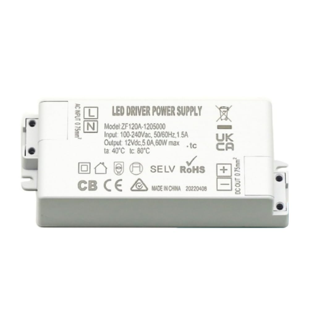 ZF120A-1205000 12VDC 60W AC/DC Adapter LED Driver Bllasts for Ceiling Lights Spotlights Buried Fluorescent Lamps,2-Pack