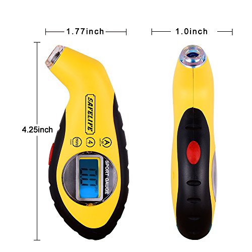 SAFELIFE Digital Tire Pressure Gauge 150 PSI 4 Settings with Backlit LCD and Non-Slip Grip (Yellow)