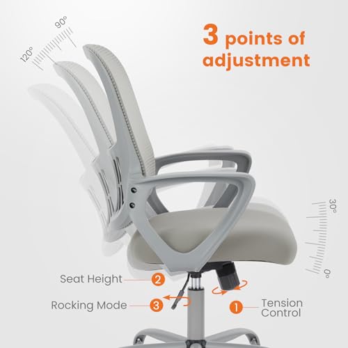 Office Computer Desk Managerial Executive Chair, Ergonomic Mid-Back Mesh Swivel Rolling Work with Wheels, Comfortable Lumbar Support, Comfy Arms for Home, Bedroom, Study, Student, Black - Image 7