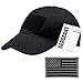 SERGEANT Military Tactical Baseball Cap in Black + USA Flag Patch. 100% Cotton, 3 Patches on Front, Top & Back, Adjustable Closure in Back. Use for Range, Operator, Hunting, Fishing.