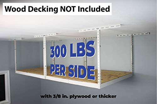 MonsterRax 4x8 Garage Storage Rack Without Decks - Height Adjustable Steel Overhead Storage Rack Frame Kit - 600 Pound Weight Capacity (White, 24"-45" Drop)