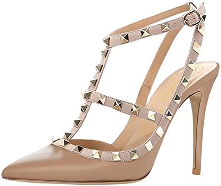 Lutalica Women Sexy Ankle Straps Sandals High Heel Pointed Toe Studded Stiletto Shoes Size 5.5-12 US