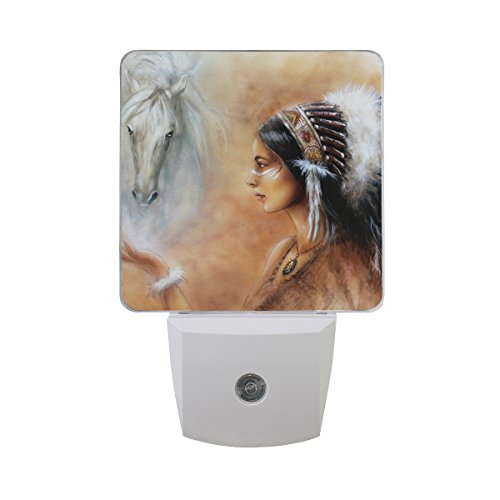 2 PC Plug-in LED Night Lights with Airbrush Two White Horse Nightlights with Dusk to Dawn Sensor White Light Perfect for Bathroom Kitchen and Hallway Set 2