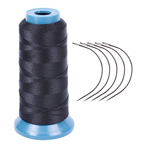 Black Hair Weaving Thread with 12 pcs of 9cm-C Type Needles/Curved Needles Hair Extention Accessory Thread for Making Wigs