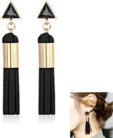 SKYEO Fashion Women Leather Tassel Earrings triangle Statement Fringe Earrings Gift
