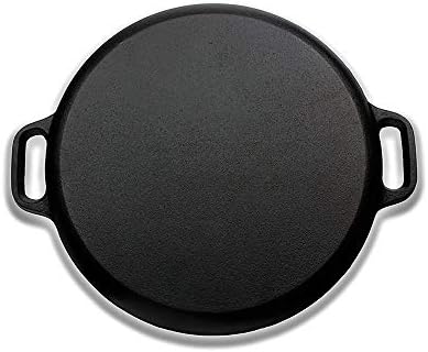 Premium Quality Cast Iron Pizza Pan - Pre-Seasoned Round Oven Griddle/Grill - 12'' Diameter - Suitable for All Kinds of Ovens - Heats & Bakes Evenly