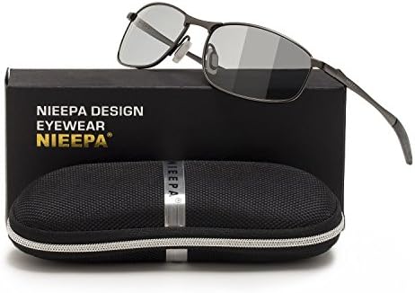 Men's Photochromic Polarized Sunglasses Square Metal Driving Eyewear