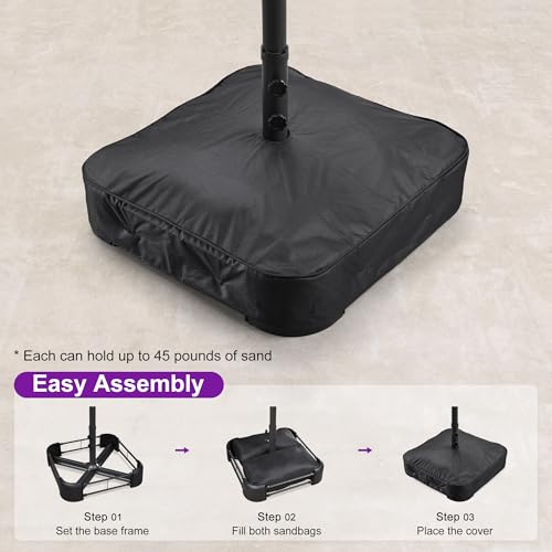 PURPLE LEAF 15ft Double-Sided Rectangle Patio Market Umbrella with Base, Crank Lift, 12 Black Heavy-Duty Ribs – Outdoor Sunshade for Pool, Beach, Deck, and Backyard Beige