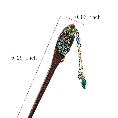 2 Pack Chinese Wooden Vintage Hair Stick Flower Hairpin With Tassel Hair Clip Retro Hair Chopsticks for Wedding/Party Jewelry Accessories (Blue) - Thumbnail 2
