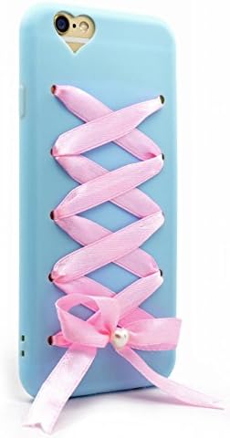 Caselegance iPhone 6/6S 4.7" Chic Cute Pink Silk Tape Ribbon Bow Pearl Heart Silicone Rubber TPU Slim Fit Flexible Phone Case BLUE
