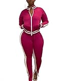 Womens Two Piece Tracksuit Outfits - Club Outfits Sweatsuit Stripe Patchwork Long Sleeve Skinny Pants Split with Zipper