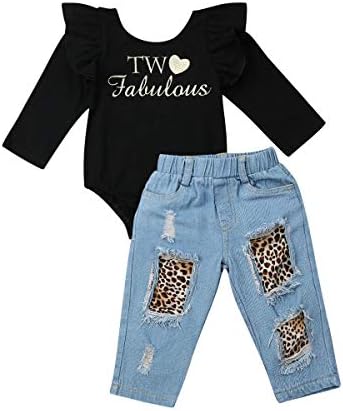 Kids Baby Girl Leopard Jeans Pants Set Toddler Ruffle Long Sleeve Letter T Shirt Jumpsuit 2pcs Outfits Black Leopard 3 4 Years Buy Online At Best Price In Uae Amazon Ae